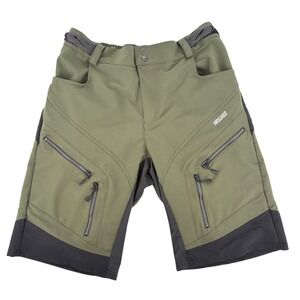 ARSUXEO Mens  LG MTB Mountain Bike Shorts Olive Green Black Two Zipper Pockets